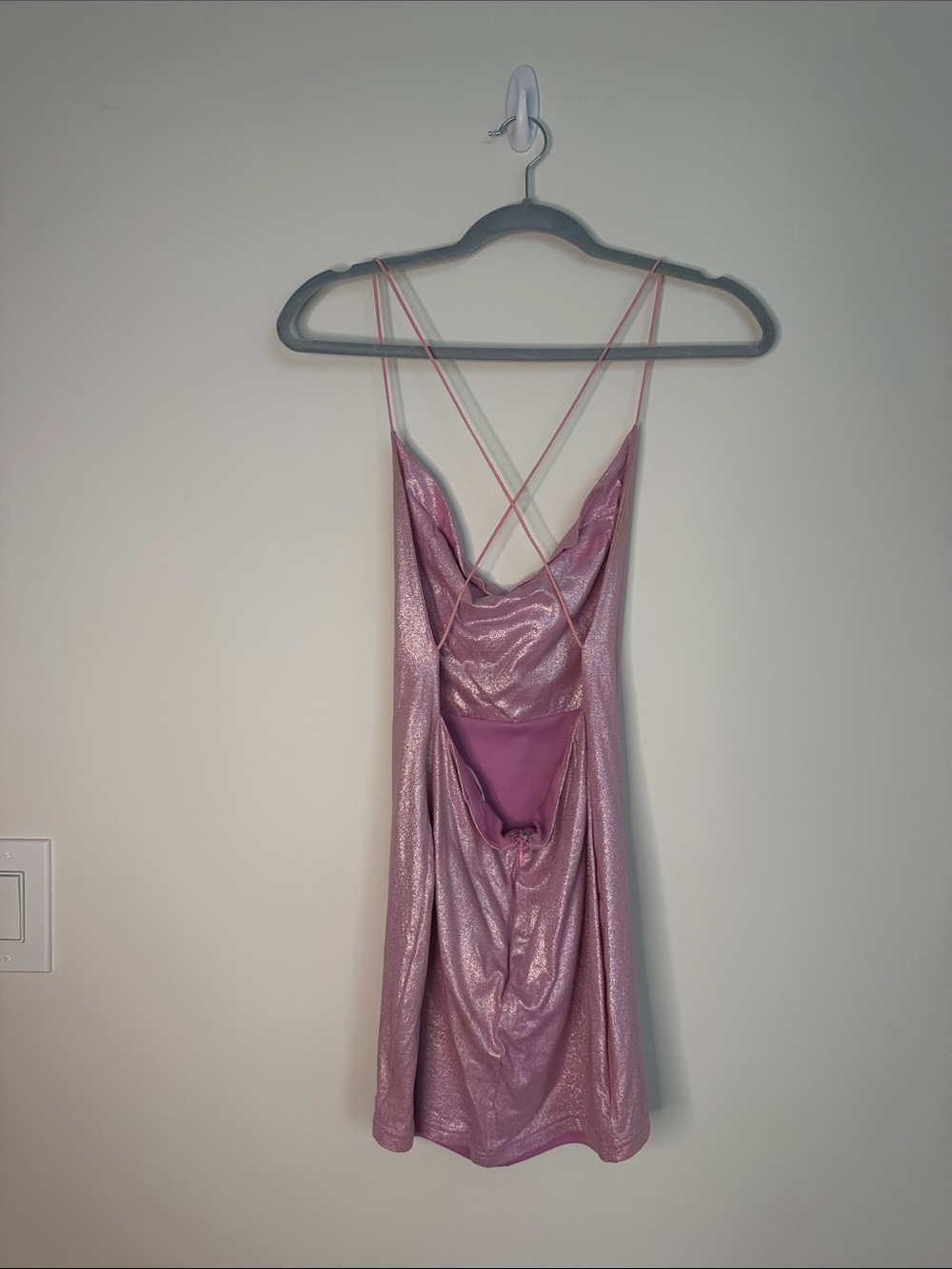 superdown Shimmery Light Pink Cowl-Back Slip Dress